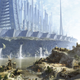 Illustration for article titled Concept Art Writing Prompt: The Futuristic City Above and the Primitive Village Below